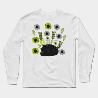Sleepy cat and floral bouquet Long Sleeve T-Shirt